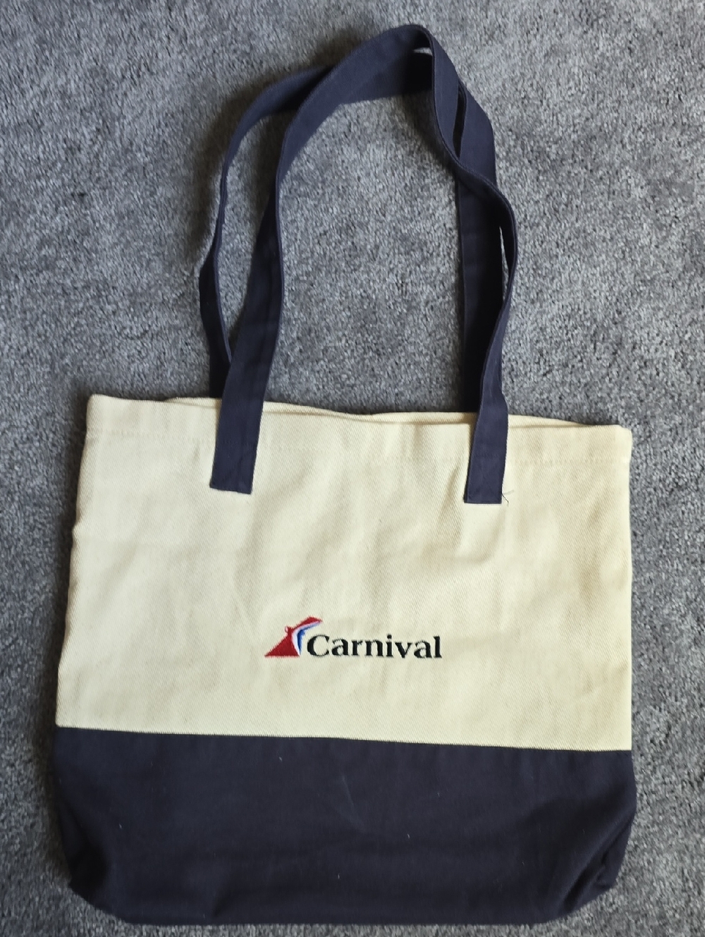 Carnival Cruise Line Two-Tone Canvas Tote Bag - Cream & Navy Beach Vacation Ship